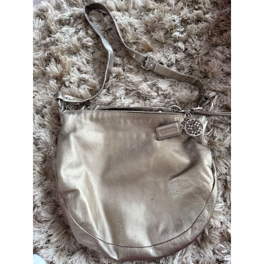 Coach Bronze Gold Leather Hobo Crossbody Handbag Purse